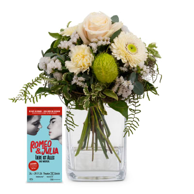 Mazzo di fiori «Pure Harmony» con buono da CHF 50.- per il musical «Romeo & Julia»