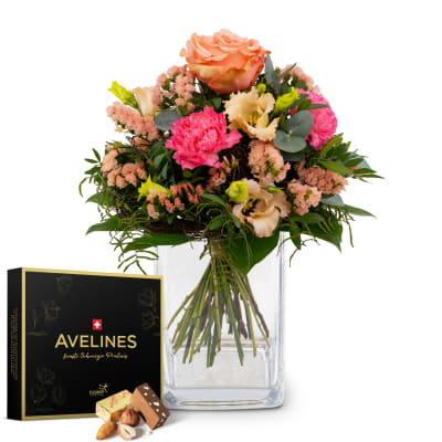 Blumenstrauss «Lovely» mit Avelines Pralinés von Maestrani