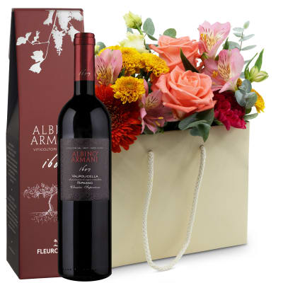 Flower bag «Pure Joy» with Ripasso Albino Armani DOC (75 cl)