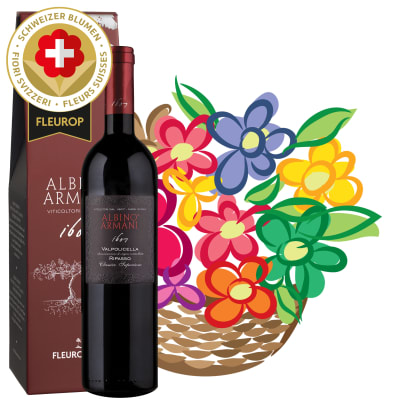 Schweizer Blumengesteck «Überraschig» mit Ripasso Albino Armani DOC (75 cl)
