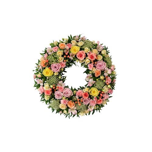 Funeral Wreath Winter Spring Flowers w ribbon 240170