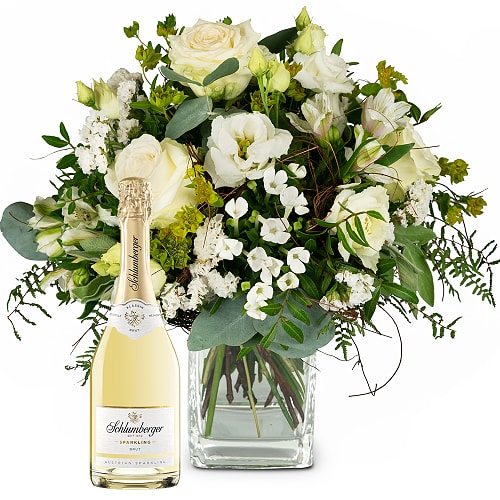Blumenstrauß Natürlicher Blütenzauber mit Schlumberger Sparkling Brut 0,75 L