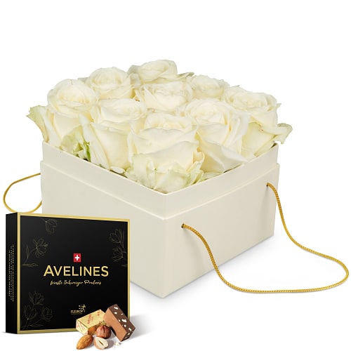 Boîte à fleurs «Athens» (15 cm) avec pralinés Avelines de Maestrani