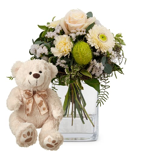 Blumenstrauss «Pure Harmony» mit Teddybär «Bianca»
