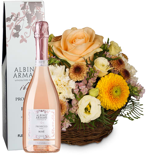 Composizione floreale «Bright Surprise» con Prosecco Rosé Albino Armani DOC (75 cl)