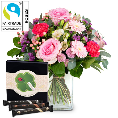 Blumenstrauss «Harmony» mit Fairtrade-Rosen Max Havelaar und Gottlieber Hüppen «Good Luck»