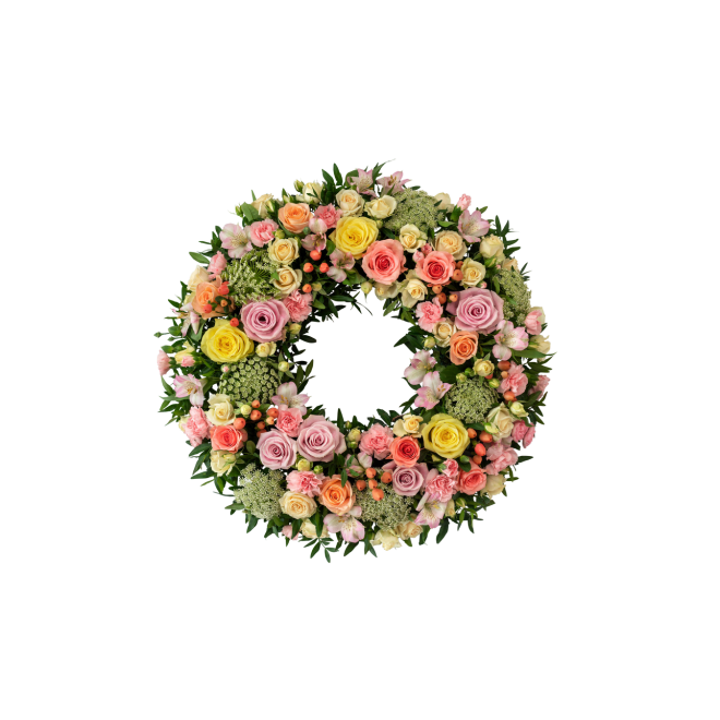 Funeral Wreath Winter Spring Flowers w ribbon 240170