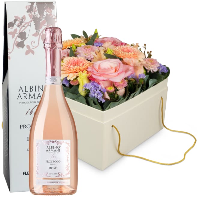 Blumenbox «Barcelona» (20 cm) mit Prosecco Rosé Albino Armani DOC (75 cl)