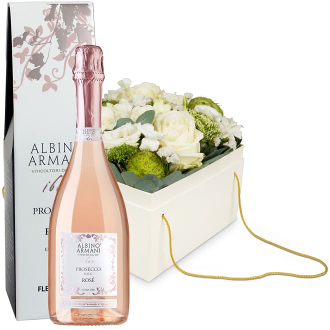 Blumenbox «Dublin» (20 cm) mit Prosecco Rosé Albino Armani DOC (75 cl)