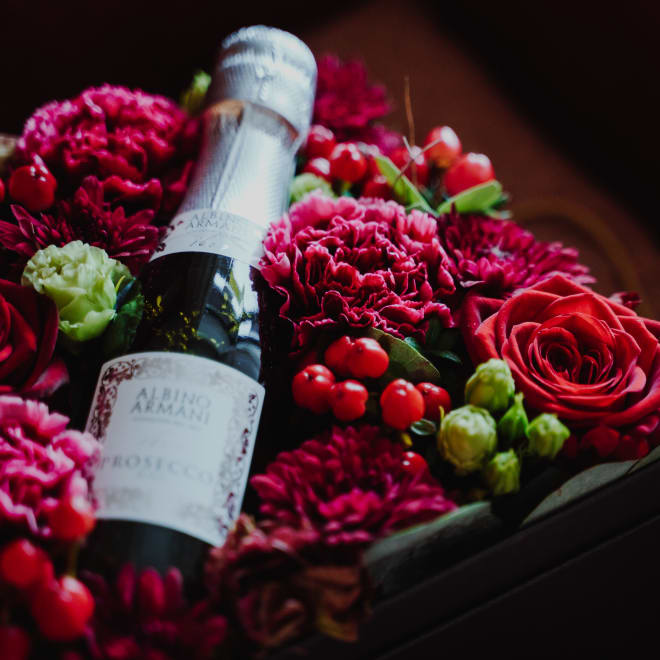 Blumenbox «Shanghai» (20 cm) mit Prosecco Albino Armani DOC (20 cl)