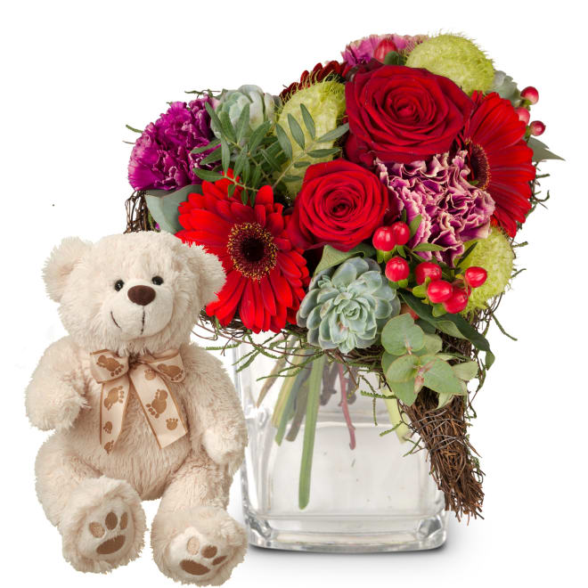 Flower bouquet «Only for You» with teddy bear
