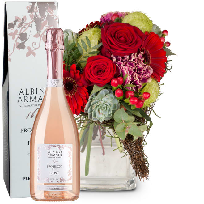 Blumenstrauss «Nur für Dich» mit Prosecco Rosé Albino Armani DOC (75 cl)