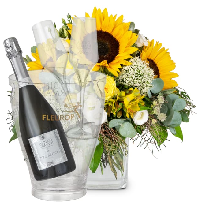 Blumenstrauss «Sommertraum» mit Prosecco Albino Armani DOC (75 cl) inkl. Eiskühler und zwei Flûte-Gläser