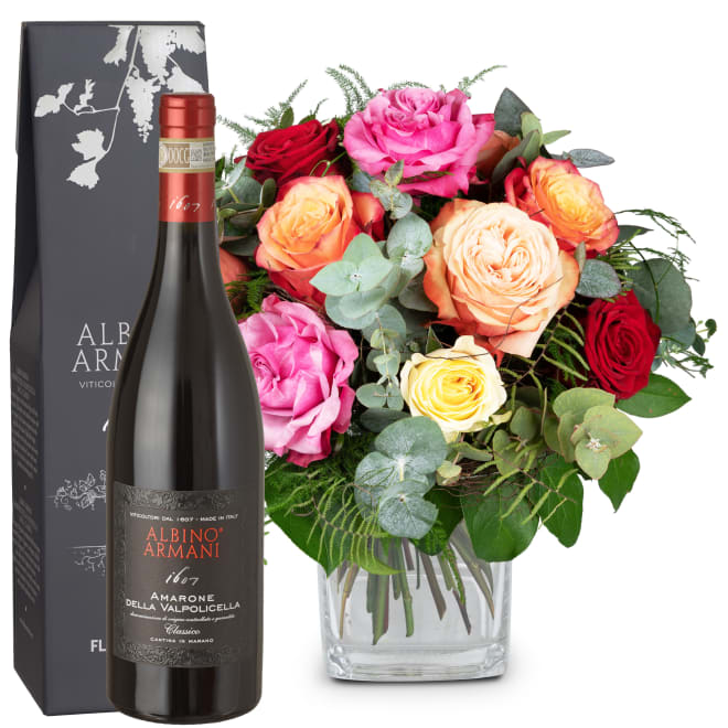 Blumenstrauss «Rosentraum» mit Amarone Albino Armani  DOCG (75 cl)