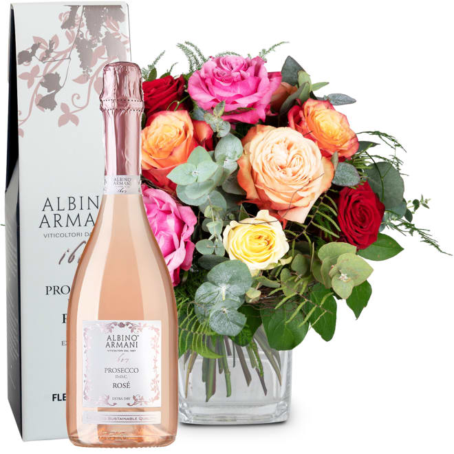 Blumenstrauss «Rosentraum» mit Prosecco Rosé Albino Armani DOC (75 cl)