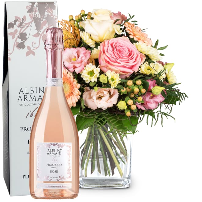 Blumenstrauss «Fröhlicher Wintergruss» mit Prosecco Rosé Albino Armani DOC (75 cl)