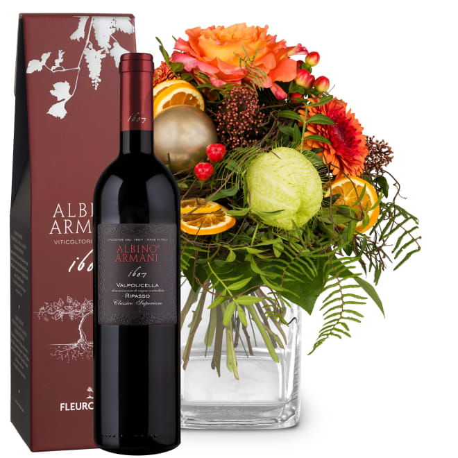 Bouquet de fleurs «Hit de Noël» avec Ripasso Albino Armani DOC (75 cl)