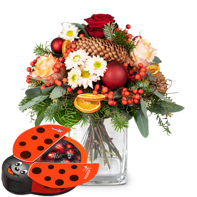 Bouquet de fleurs «Forêt féerique» avec Munz coccinelle en chocolat