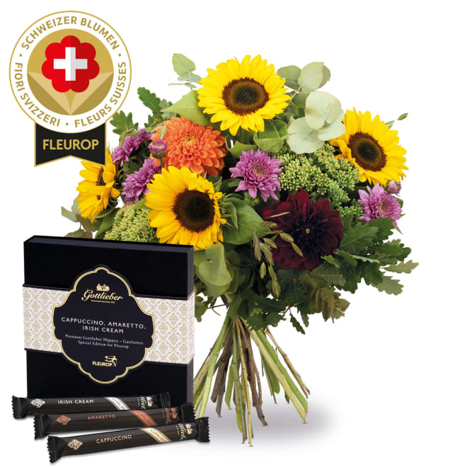 Schweizer Blumenstrauss «Herbscht-Momänt» mit Gottlieber Hüppen «Special Edition for Fleurop»