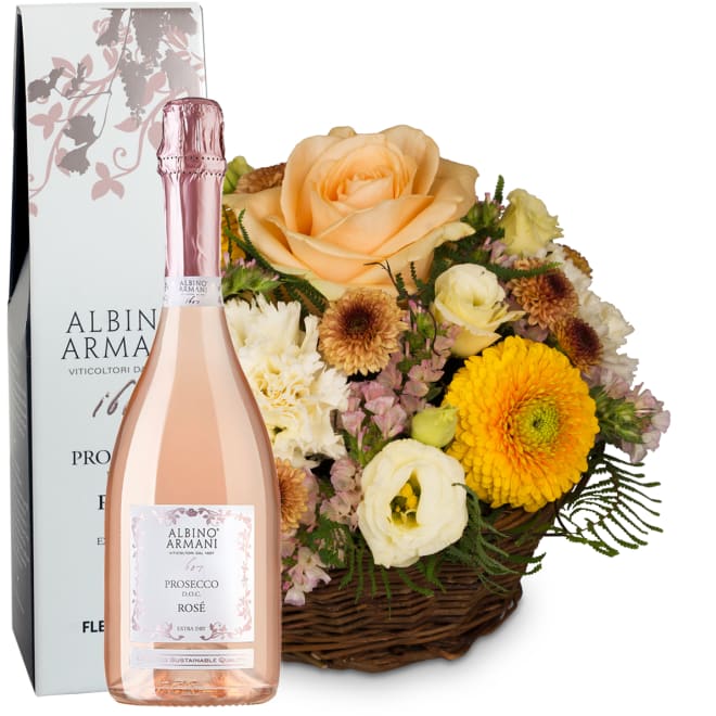 Flower arrangement «Bright Surprise» with Prosecco Rosé Albino Armani DOC (75 cl)