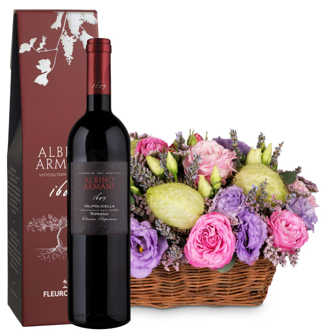 Blumengesteck «Duftende Poesie» mit Ripasso Albino Armani DOC (75 cl)