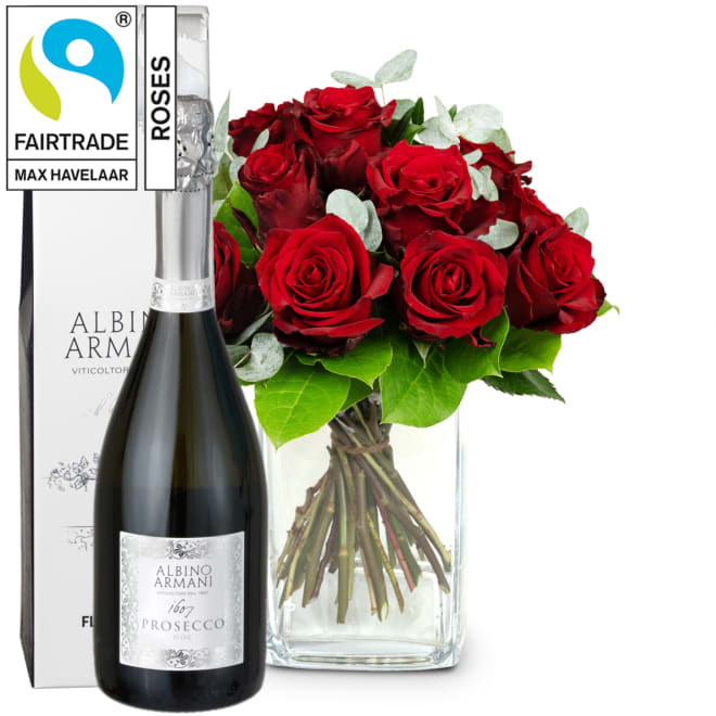 Blumenstrauss «Kleine Rosenperle» mit Fairtrade-Rosen Max Havelaar und Prosecco Albino Armani DOC (75 cl)