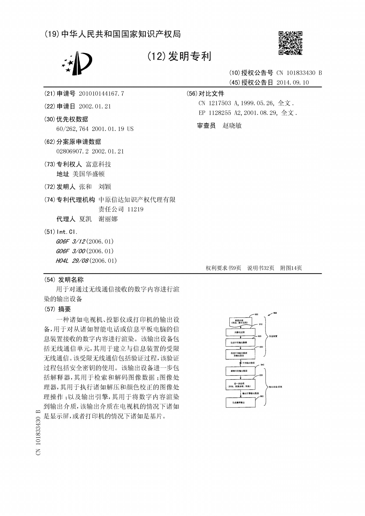 China Patent Number: CN101833430B