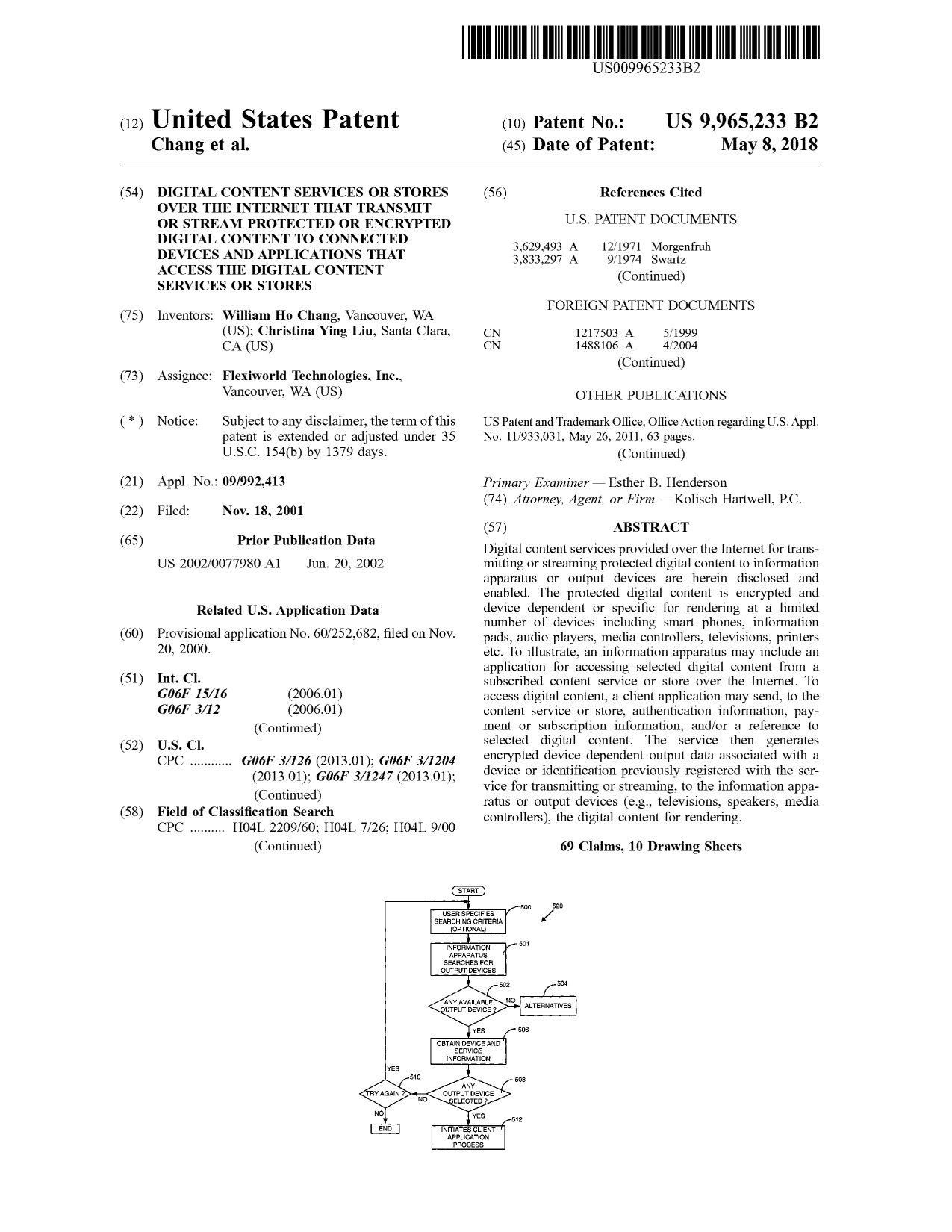 U.S. Patent Number: 9,965,233