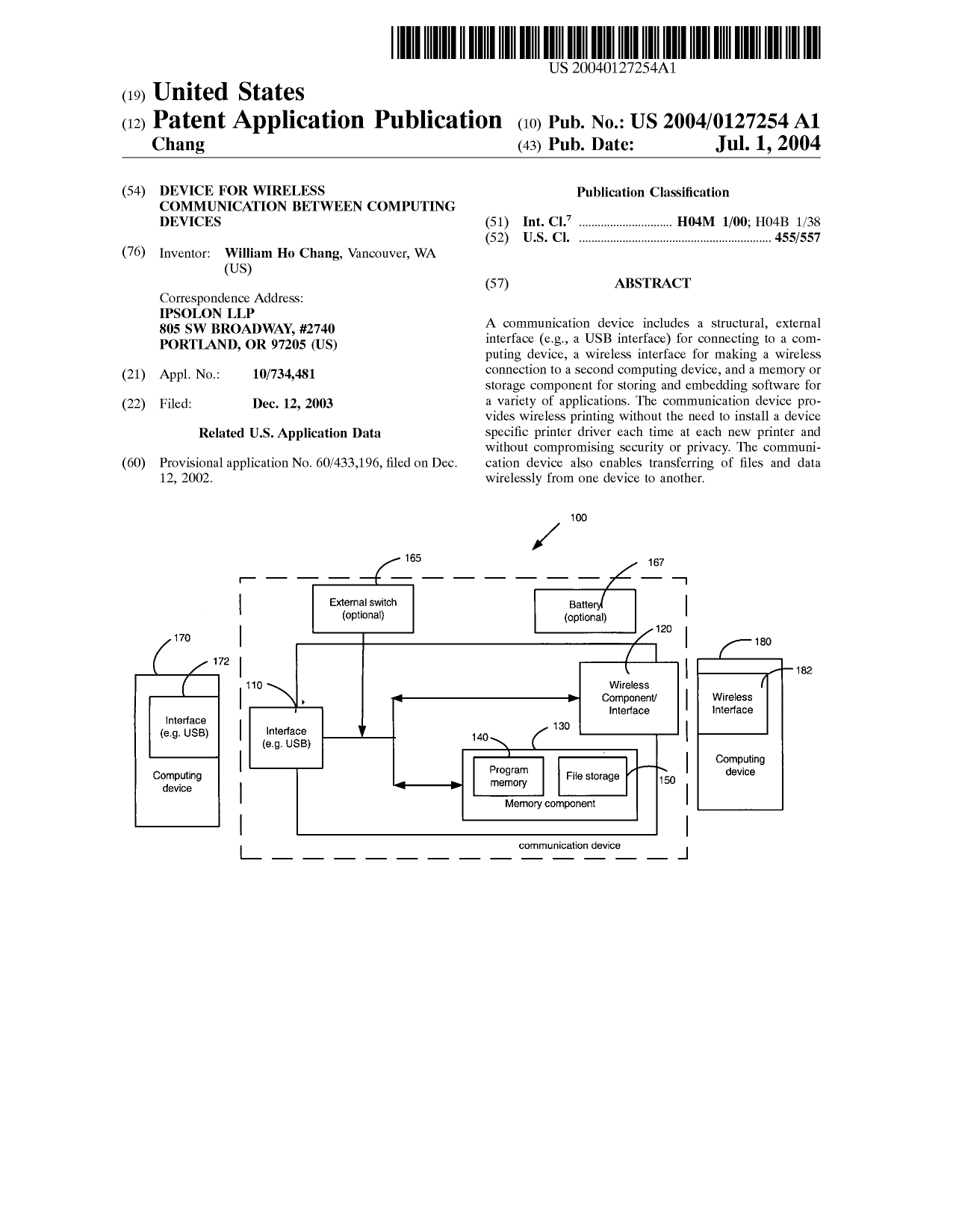 U.S. Patent Application: US20040127254