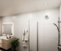 Bathroom fan Flexit Bodo in white mounted on the bathroom wall