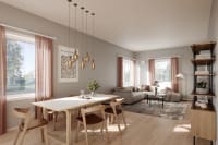 Living room with Flexit Aura One W white mounted on the wall