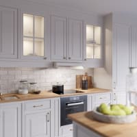 Kitchen hood Flexit Facet E/F in white mounted beneath upper cabinets