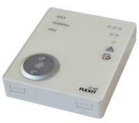 Styrepanel i hvit utførelse med indikatorlys og betjeningsknapper for boligventilasjon