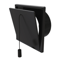 Internal black flap valve 100 mm with round spigot, partially open with pull cord