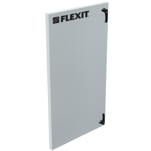 Hvit sidedør med låsebeslag for ventilasjonsaggregat i Flexit S50R