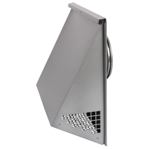 Wall hood V21 in silver metallic finish for exhaust air or outdoor air mounted on façade