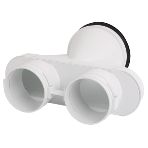 Vit plastövergång Ø125 till två Ø75 anslutningar