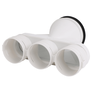 Vit plastövergång Ø125 till tre Ø75 anslutningar