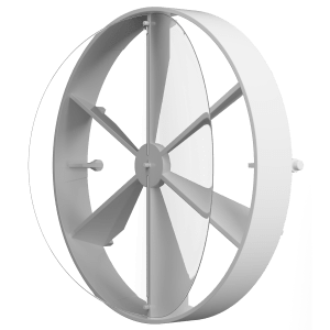 Självstängande backspjäll i plast med fjäderbelastade lameller för rund ventilationskanal