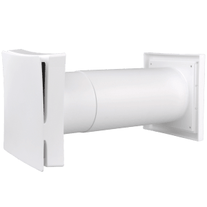 Fresh air valve 100FF in white finish with exterior section and round duct.