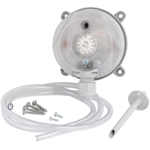 Trykkvakt for kjøkkenkanal med gjennomsiktig kapsling, slange og monteringsdeler