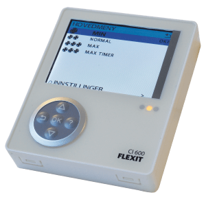 Control panel with colour display and navigation buttons for residential ventilation control