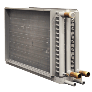 Kombibatteri med lameller og rørtilkoblinger til ventilasjonsanlegg