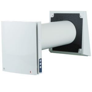 Room ventilator Roomie One WiFi wall-mounted with visible duct and indoor unit.