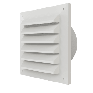 White plastic louvre grille with Ø125 round spigot for air intake or exhaust