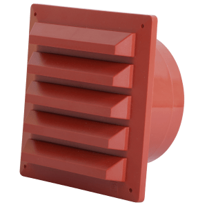 Red plastic louvre grille with Ø100 round spigot for air intake or exhaust