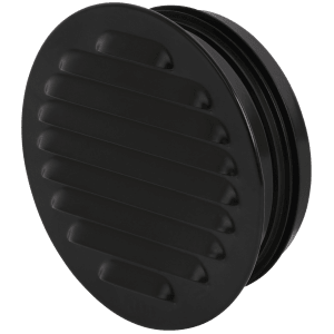 Sort rund stålrist Ø125 med stuss og pakning for luftinntak eller avtrekk