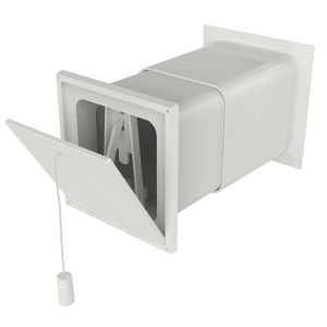 Fresh air valve FV50 100×100 in white finish with telescopic duct and interior vent with pull cord