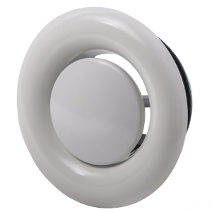 Exhaust valve Ø100 mm in white-painted steel with round front and adjustable opening