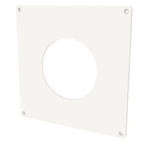 White plastic cover plate 200 × 200 mm with circular opening for ventilation